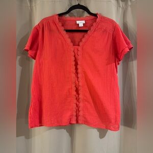 NWT Liz Claiborne Red Lace Trim Top